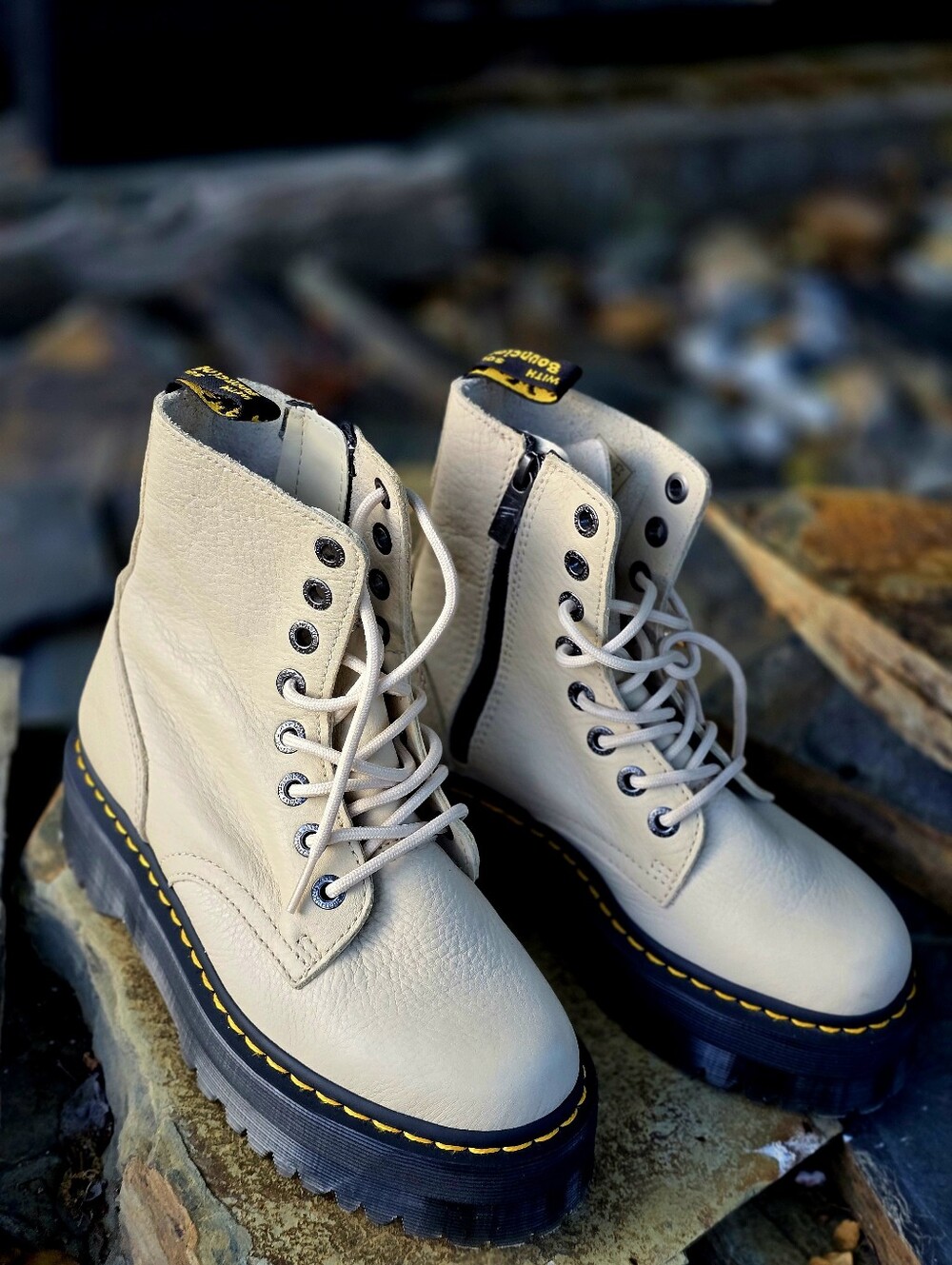 Dr. Marten's Women's Cream Lace-Up Platform Boots with Side Zip